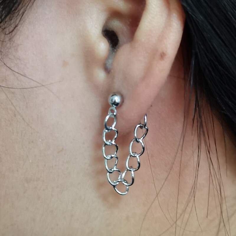 

Chain Decor Drop Earrings, Silver