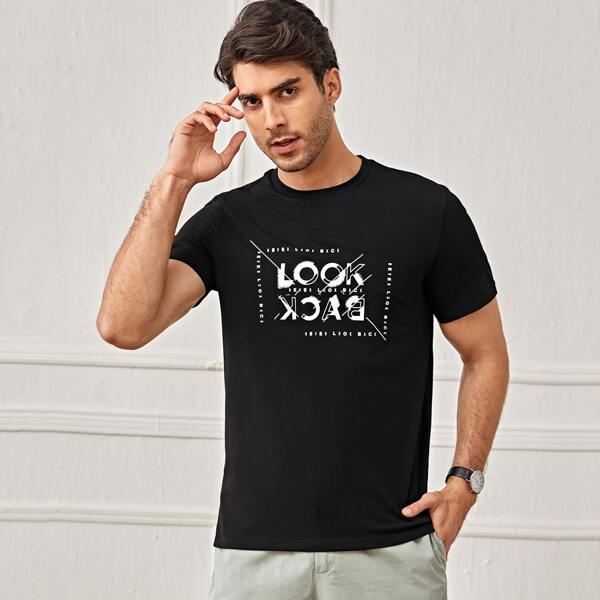 

Men Slogan Graphic Tee, Black