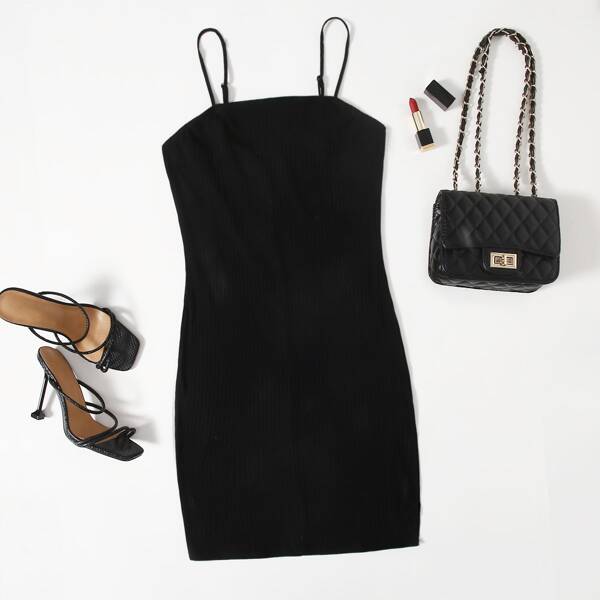 

Plus Rib-knit Split Hem Dress, Black
