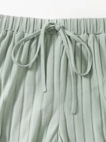 Muchica Notch Neck Rib-knit Tank Top & Shorts Set - Mint Green - View 4