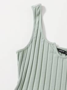 Muchica Notch Neck Rib-knit Tank Top & Shorts Set - Mint Green - View 5