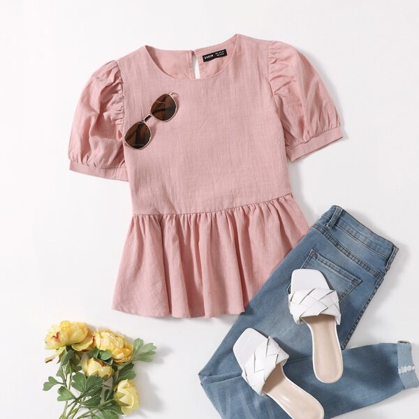 

Puff Sleeve Peplum Top, Dusty pink