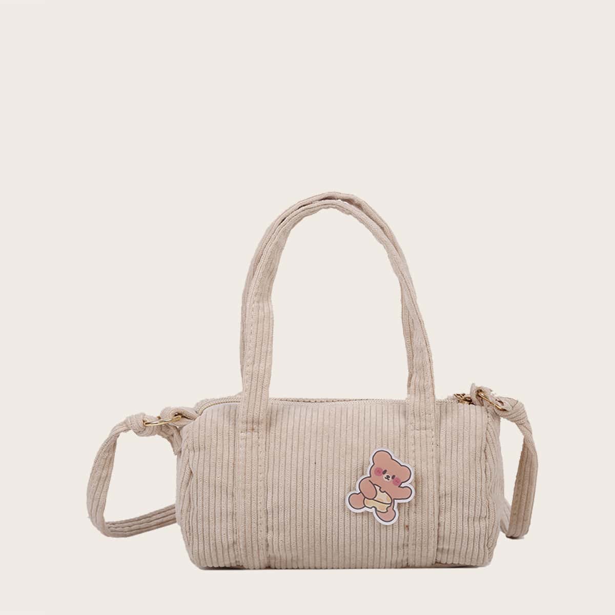 

Cartoon Corduroy Barrel Bag, Khaki