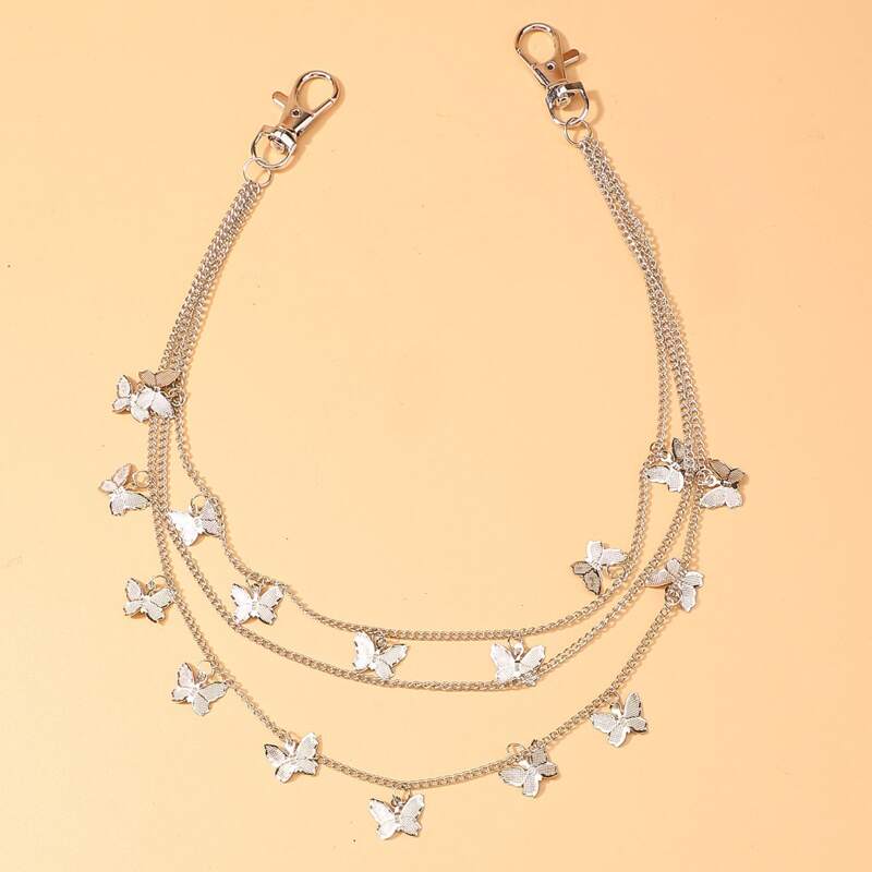 

Butterfly Charm Layered Pants Chain, Silver