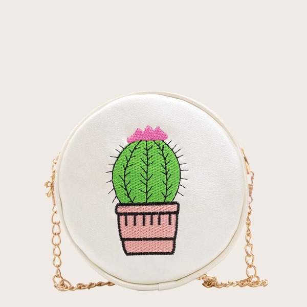 

Girls Cactus Embroidered Chain Bag, Green