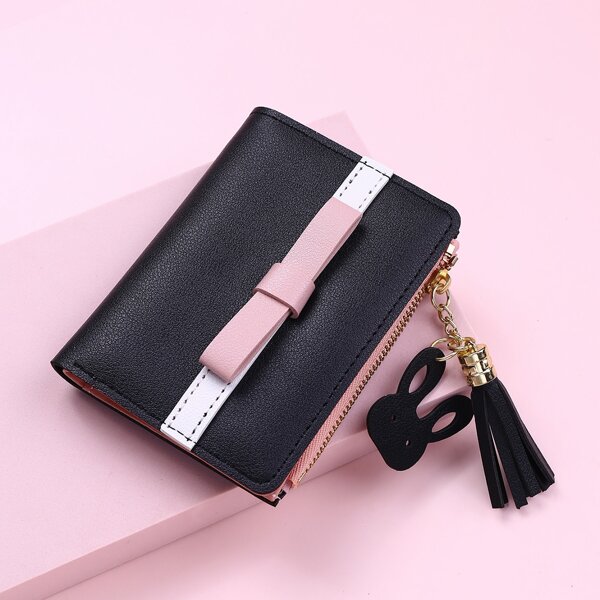 

Tassel Charm Small Wallet, Black