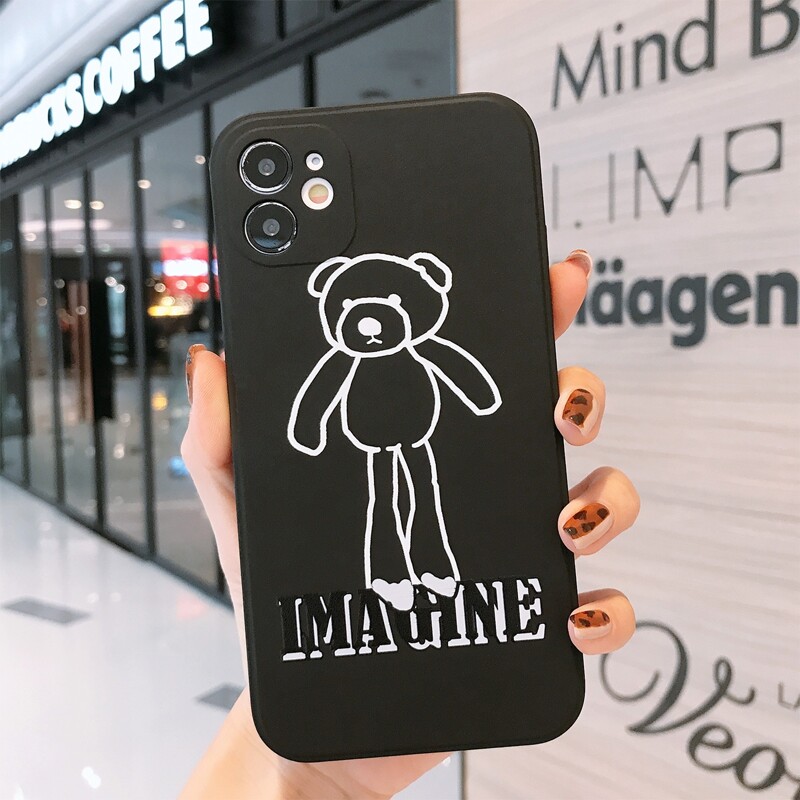 Cartoon Bear Phone Case, Black