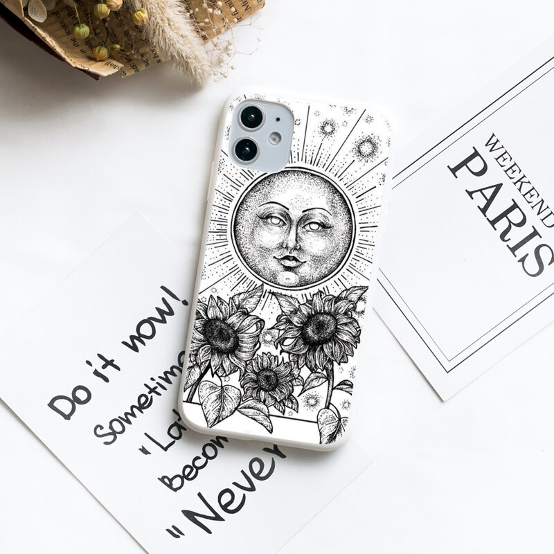 

Sun & Flower Graphic Phone Case, Black and white