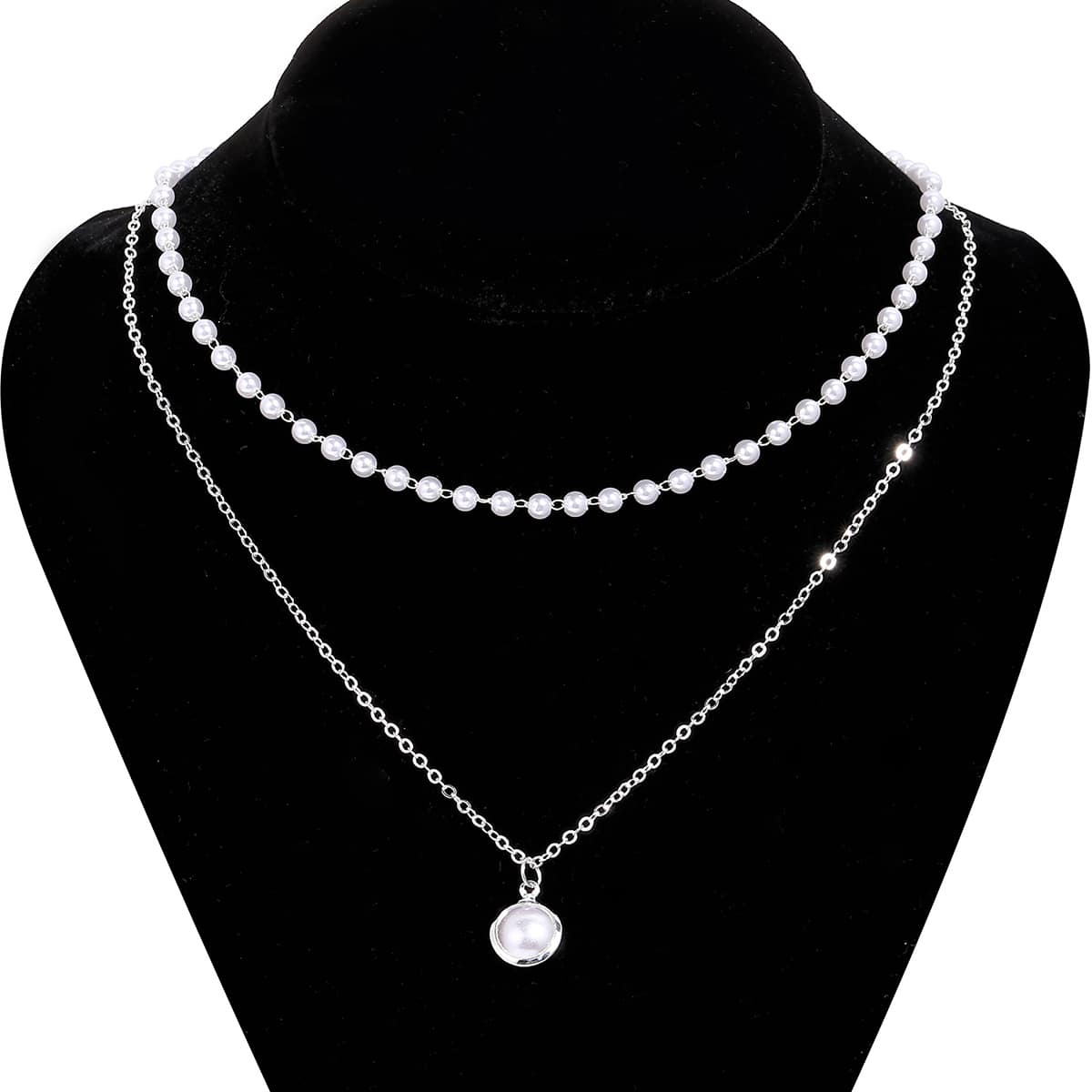 

Faux Pearl Layered Necklace, White