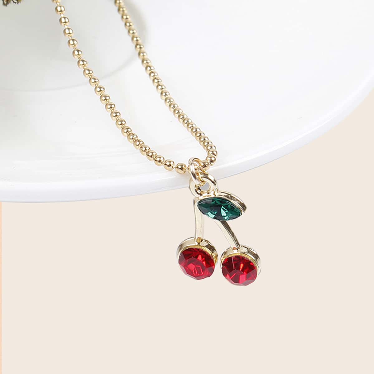 

Rhinestone Cherry Pendant Necklace, Gold
