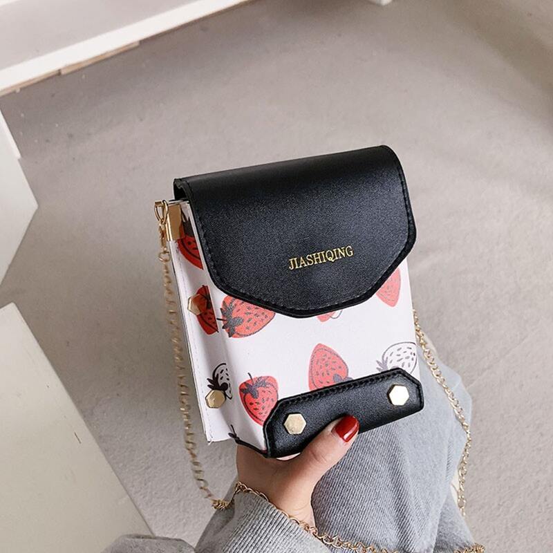 

Strawberry Chain Crossbody Bag, Black and white