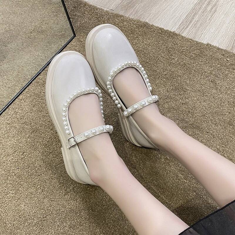 

Faux Pearl Mary Jane Flats, Beige