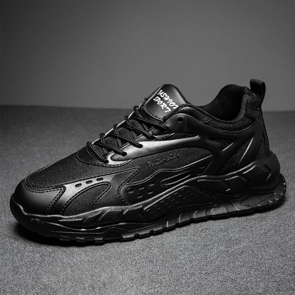 

Men Lace-up Front Mesh Panel Sneakers, Black