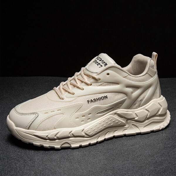 

Men Lace-up Front Mesh Panel Sneakers, Beige