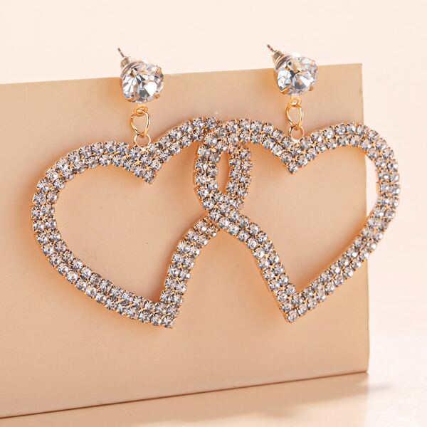 

Rhinestone Heart Drop Earrings, Gold