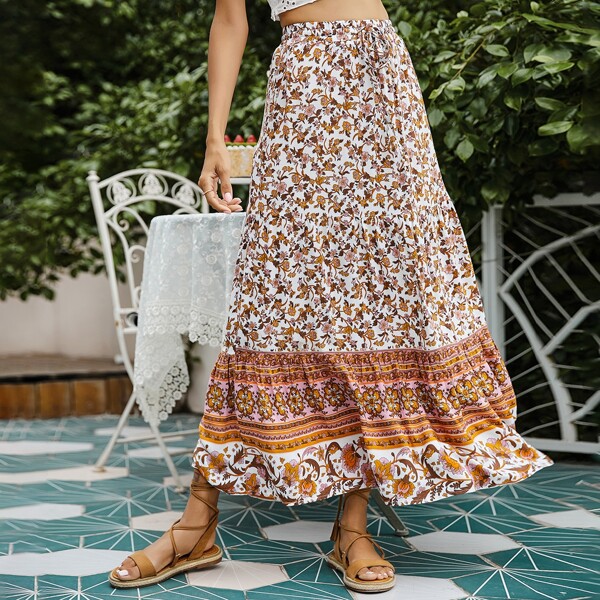 

Ruffle Hem Allover Floral Skirt, Multicolor