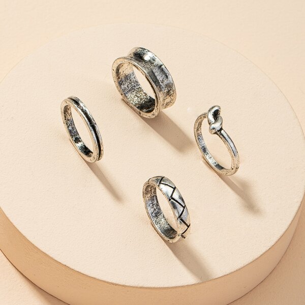 

4pcs Simple Vintage Ring, Silver
