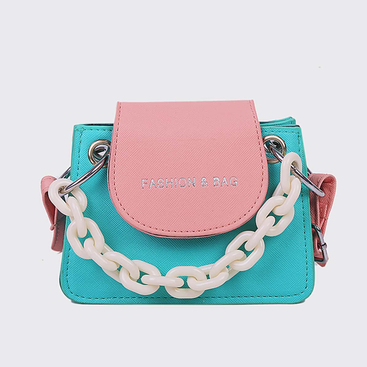 

Colorblock Chain Satchel Bag, Multicolor