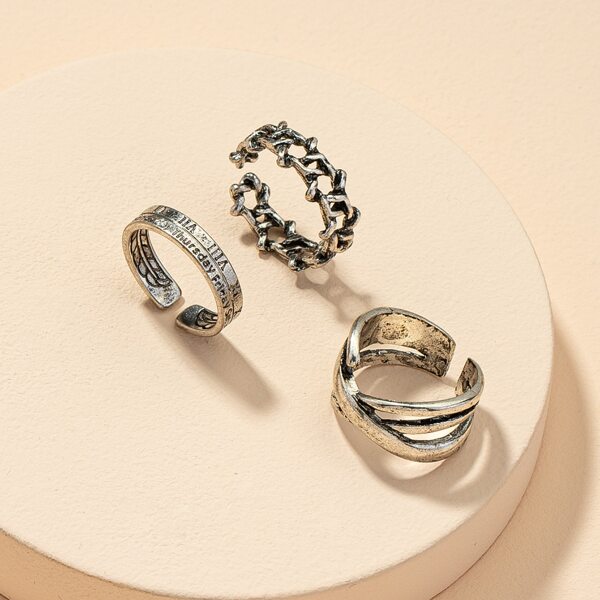 

3pcs Letter Engraved Cuff Ring, Silver
