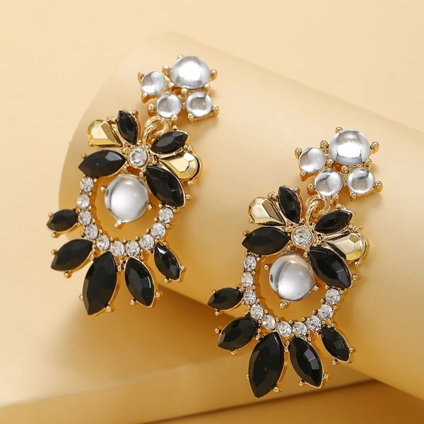 

Rhinestone Decor Drop Earrings, Gold