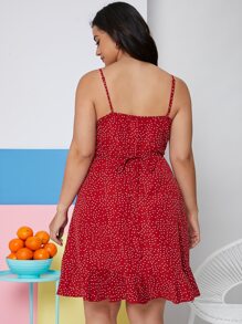 SHEIN Vestidos Tallas Grandes Volante Lunares Bohemio - Burdeos - Ver 2