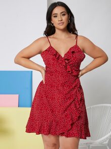 SHEIN Vestidos Tallas Grandes Volante Lunares Bohemio - Burdeos - Ver 4