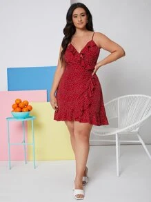 SHEIN Vestidos Tallas Grandes Volante Lunares Bohemio - Burdeos - Ver 6