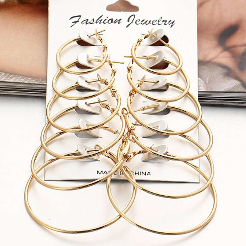 

6pairs Simple Hoop Earrings, Gold