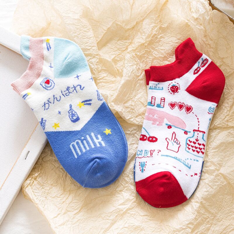 

2pairs Cartoon Ankle Socks, Multicolor