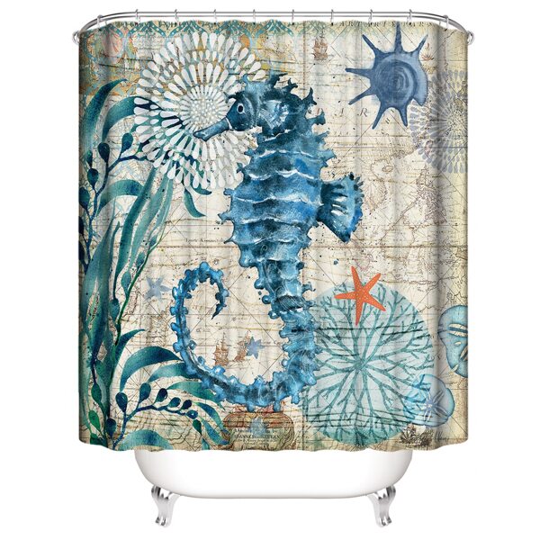

Seahorse Print Shower Curtain, Multicolor