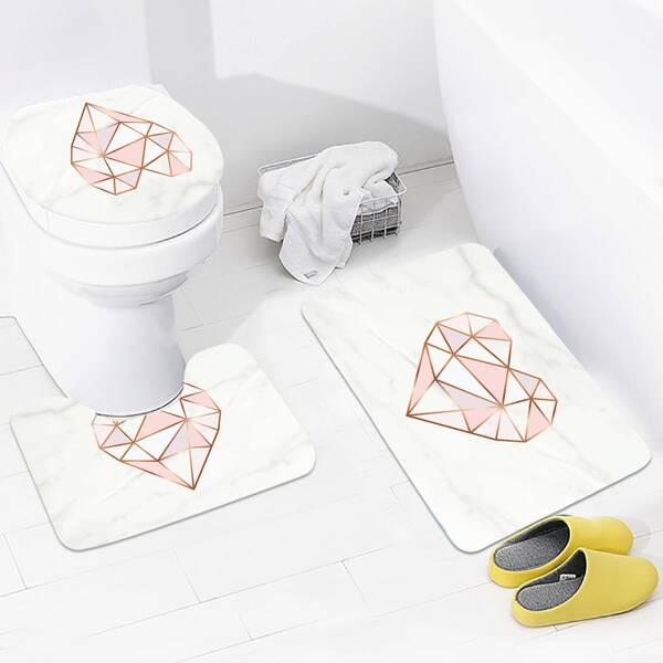 

1pc Heart Print Closestool Rug, Multicolor