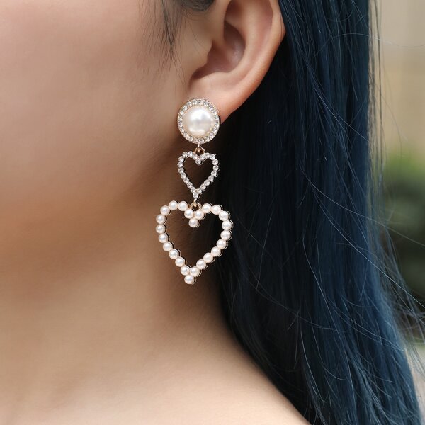 

Faux Pearl Heart Design Drop Earrings, White
