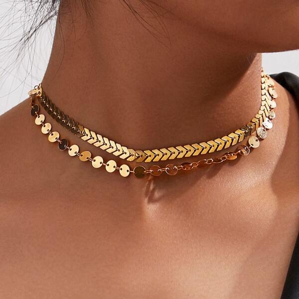 

Disc Decor Layered Necklace, Gold