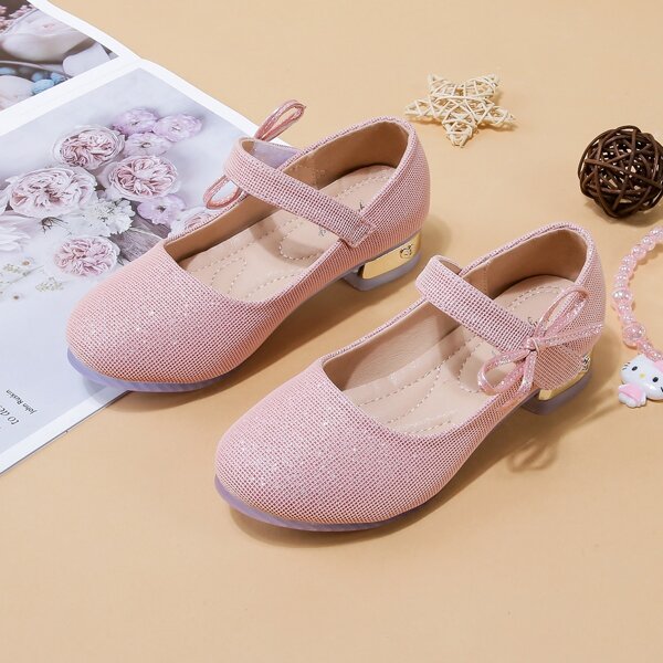 

Girls Bow Decor Velcro Strap Flats, Dusty pink