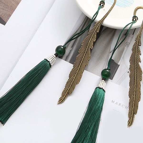 

1pc Vintage Leaf Tassel Bookmark, Bronze