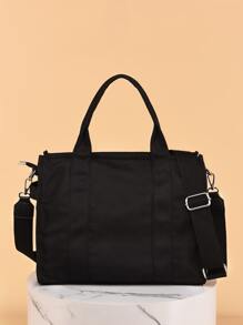 Simple Letter Pattern Square Canvas Bag Lightweight Satchel Bag All-Match Tote Bag Lightweight,Business Casual Large Capacity Tote Bag For Teen Girls Women College Students,Rookies & White-collar Workers Perfect for Office,College,Work ,Business,Commute - Black - View 4