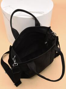 Simple Letter Pattern Square Canvas Bag Lightweight Satchel Bag All-Match Tote Bag Lightweight,Business Casual Large Capacity Tote Bag For Teen Girls Women College Students,Rookies & White-collar Workers Perfect for Office,College,Work ,Business,Commute - Black - View 5