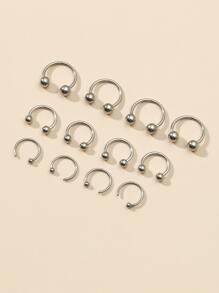 12入組/套簡約風鼻環不銹鋼時尚朋克完美穿孔適合女士和男士身體鏈禮品 - 銀色 - 查看 1