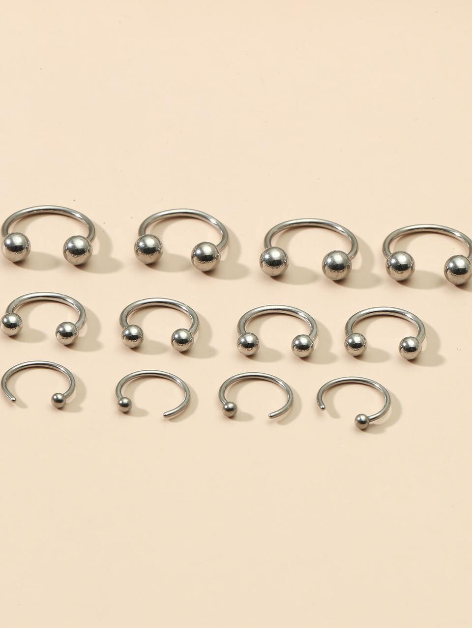 12pcs/set Simple Nose Ring Stainless Steel Fashion Punk Perfect Piercing For Women & Men Body Jewelry Gift