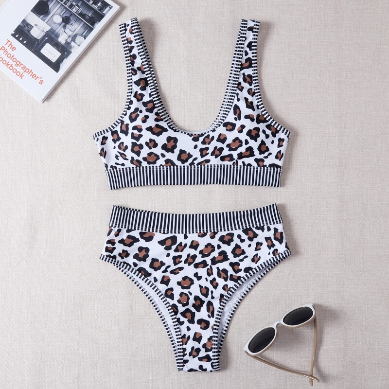 

Leopard Striped Bikini Swimsuit, Multicolor