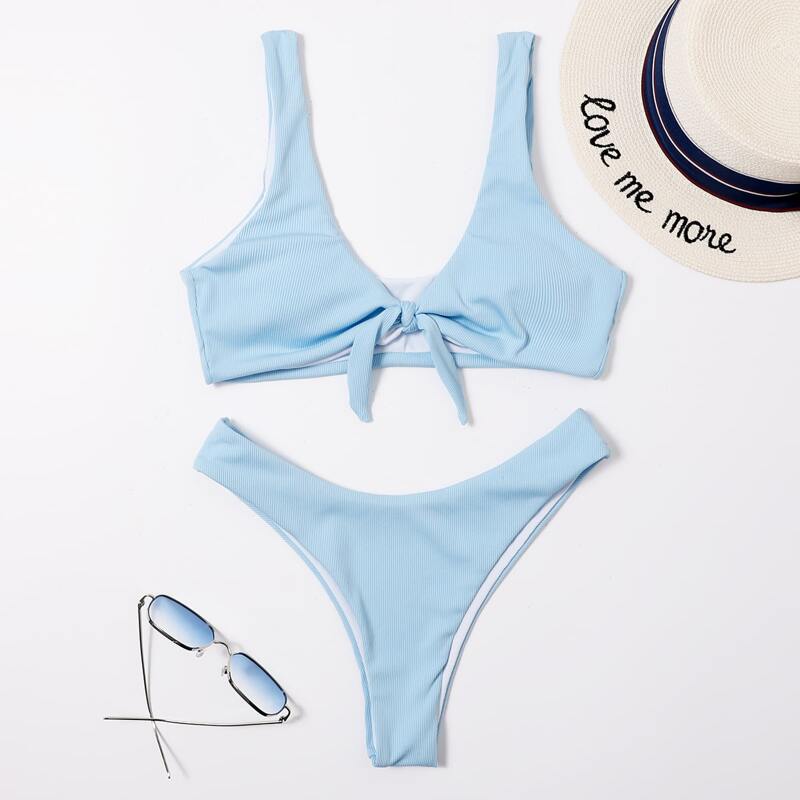 

Solid Knot High Cut Bikini Swimsuit, Baby blue