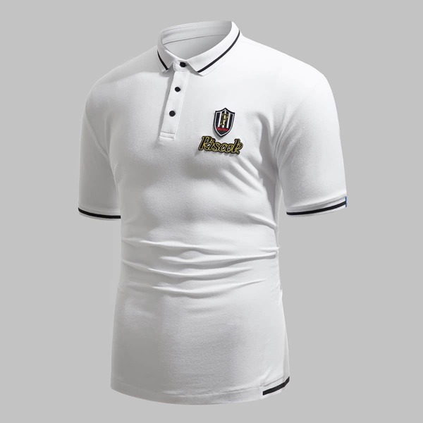 

Men Badge And Letter Patched Polo Shirt, White