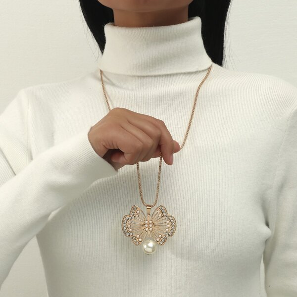 

Faux Pearl Charm Necklace, Gold