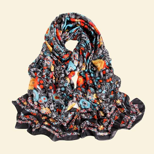 

Flower Print Scarf, Black