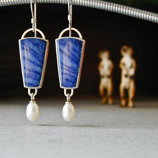 

Faux Pearl Drop Irregular Geometric Earrings, Blue
