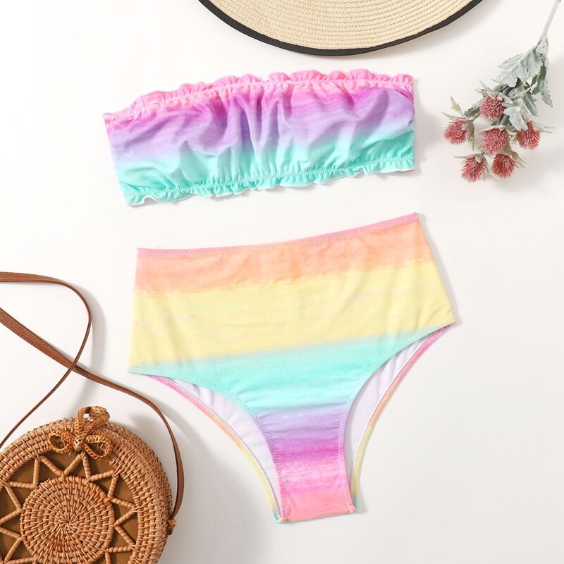 

Ombre Frill High Waist Bikini Swimsuit, Multicolor