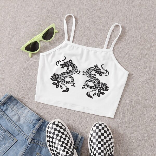 

Chinese Dragon Print Cami Top, White