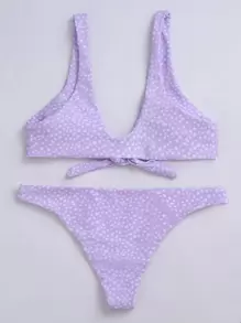 SHEIN Swim Dalmatian Knot Front Bikini Set, For Summer Beach Vacation - Lilac Purple - View 2