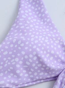 SHEIN Swim Dalmatian Knot Front Bikini Set, For Summer Beach Vacation - Lilac Purple - View 3