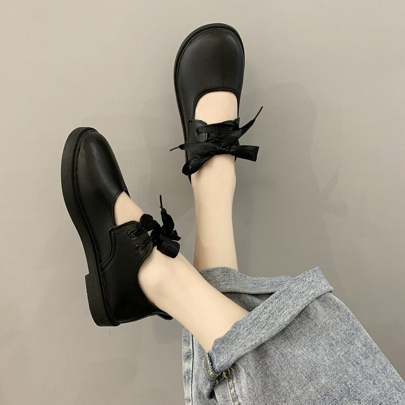 

Lace-up Mary Jane Flats, Black